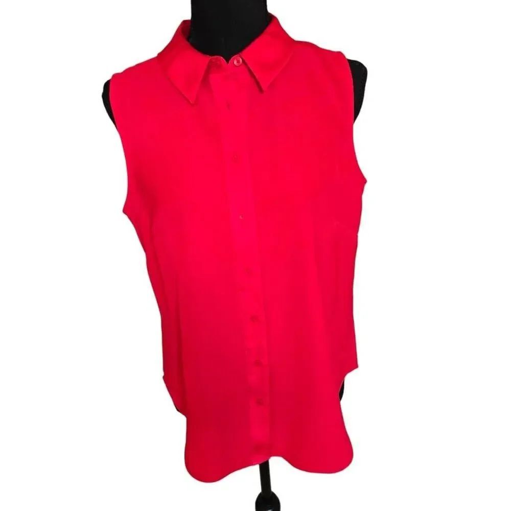 DKNY Women's Red Sleeveless Button Front Blouse Small